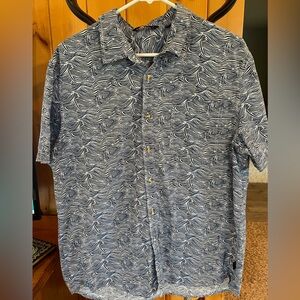 Navy Wave Pattern Men's Casual Shirt